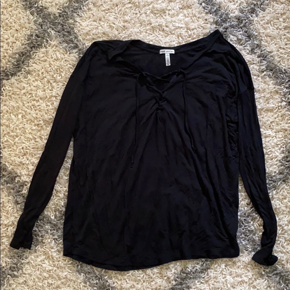 Black long sleeve lace up next shirt